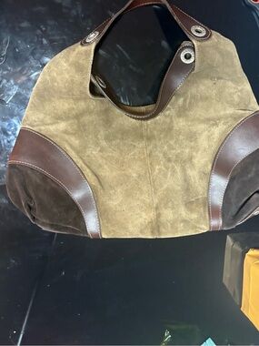 Prune Brown Suede and Leather Hobo Bag